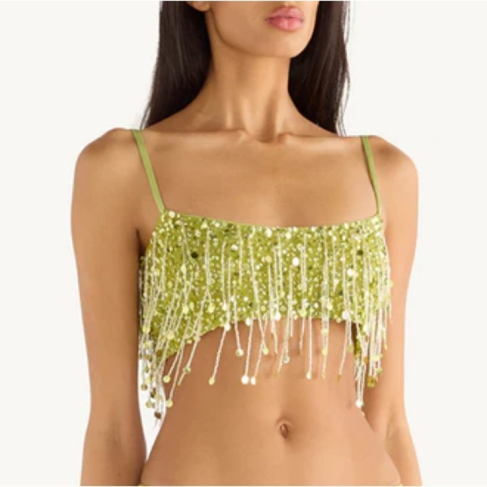 Asta Resort Yasmin Hand Beaded Bralette - Size S Chartreuse
